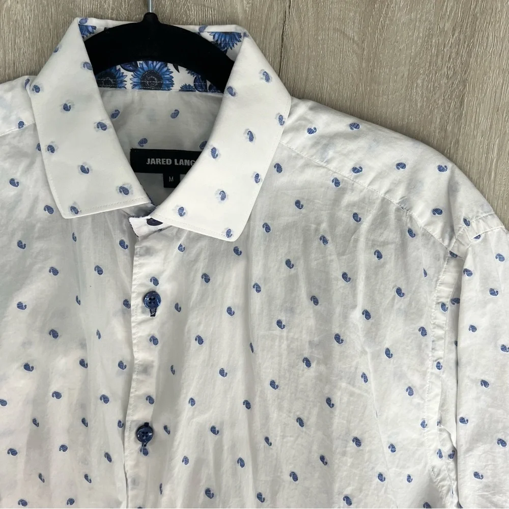 Jared Lang Men Button Down Short Sleeve Paisley Floral Embroidered Shirt Top M - Picture 7 of 9